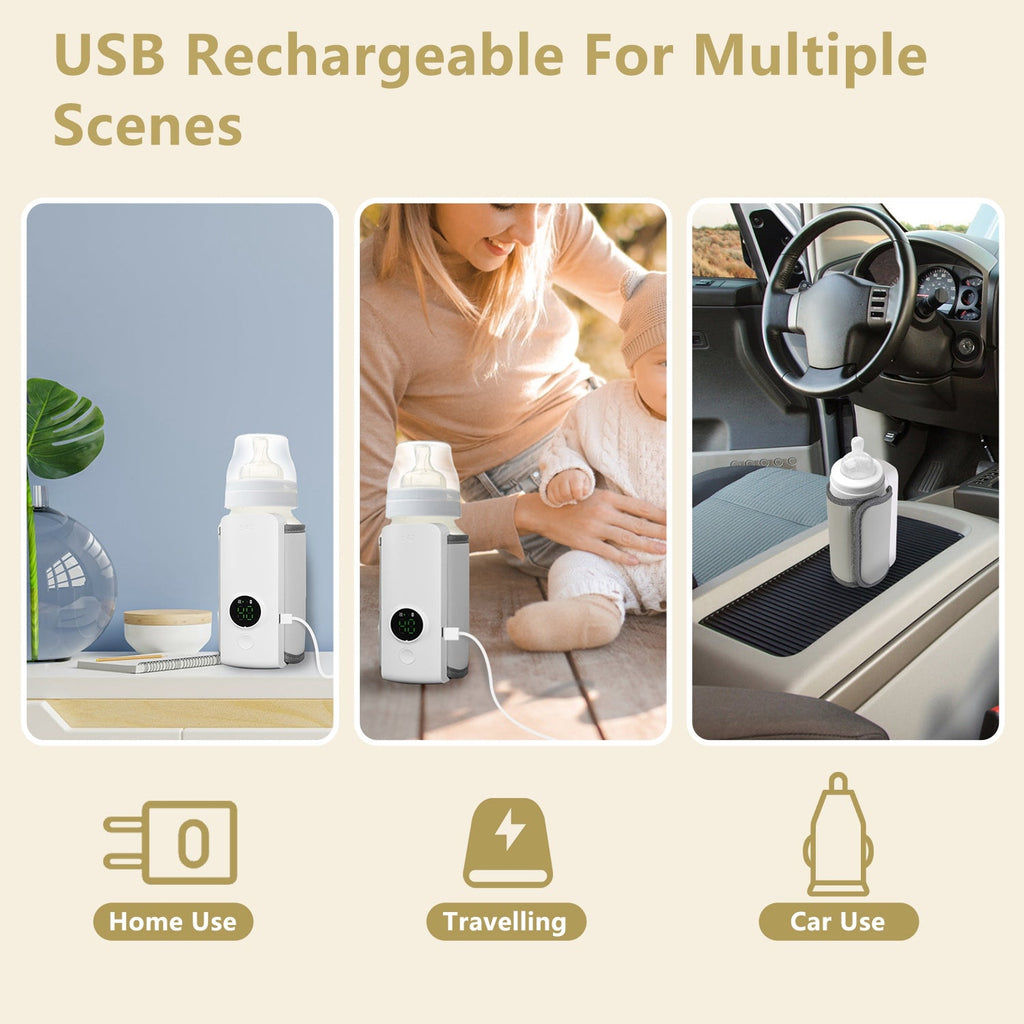 Portable Baby Bottle Warmer – USB Rechargeable, 6 Heat Settings