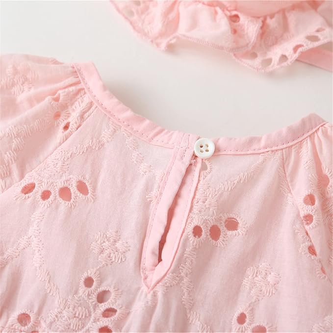 Baby Girl Cotton Romper Dress with Matching Sun Hat