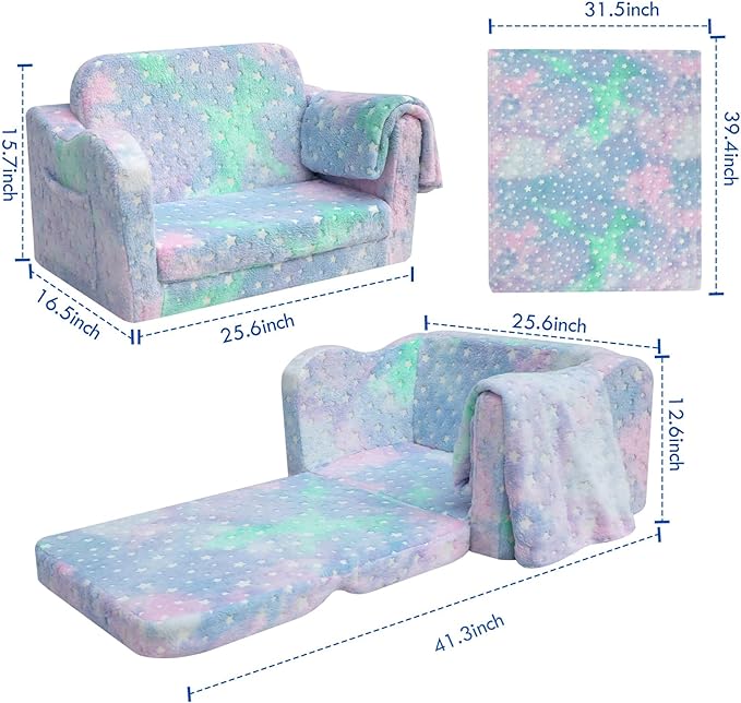 Kids Fold-Out Sofa with Blanket – 9 Styles