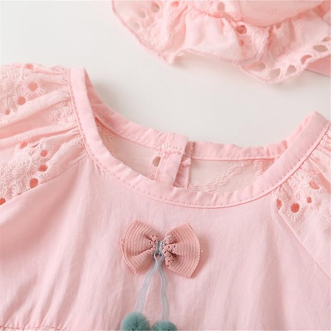 Baby Girl Cotton Romper Dress with Matching Sun Hat