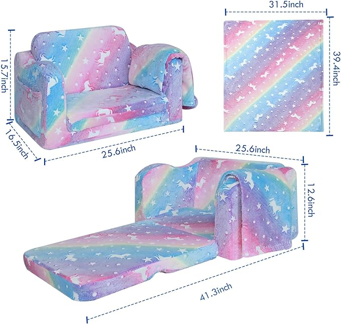 Kids Fold-Out Sofa with Blanket – 9 Styles