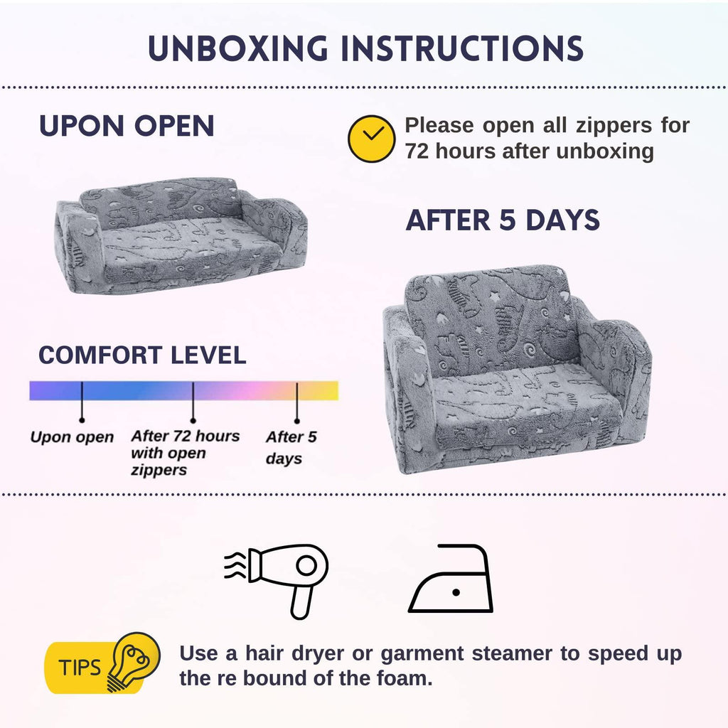 Kids Fold-Out Sofa with Blanket – 9 Styles