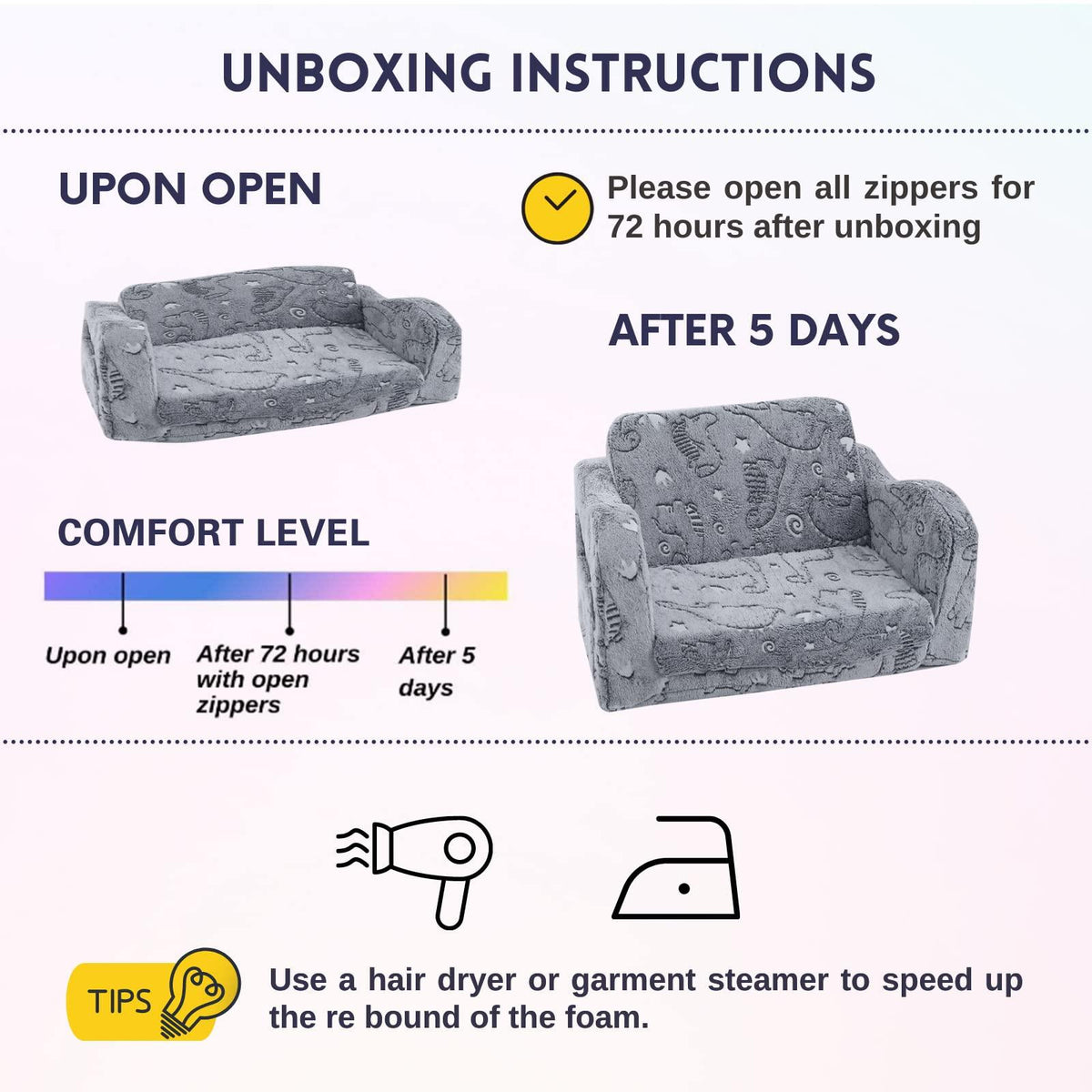 Kids Fold-Out Sofa with Blanket – 9 Styles