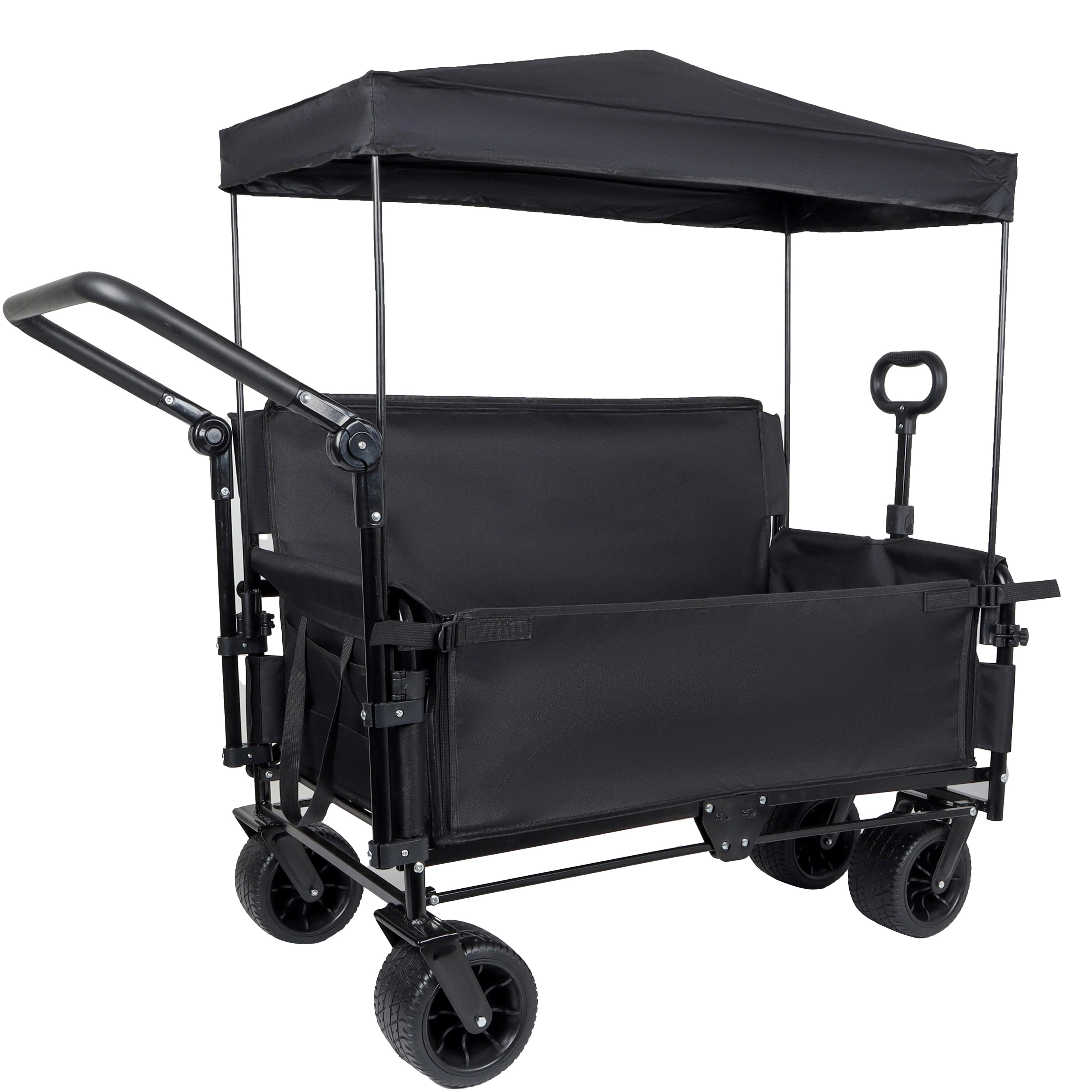 3-in-1 Folding Wagon Cart with Bench Seat, Canopy & Storage