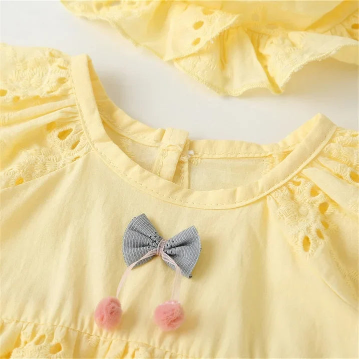 Baby Girl Cotton Romper Dress with Matching Sun Hat