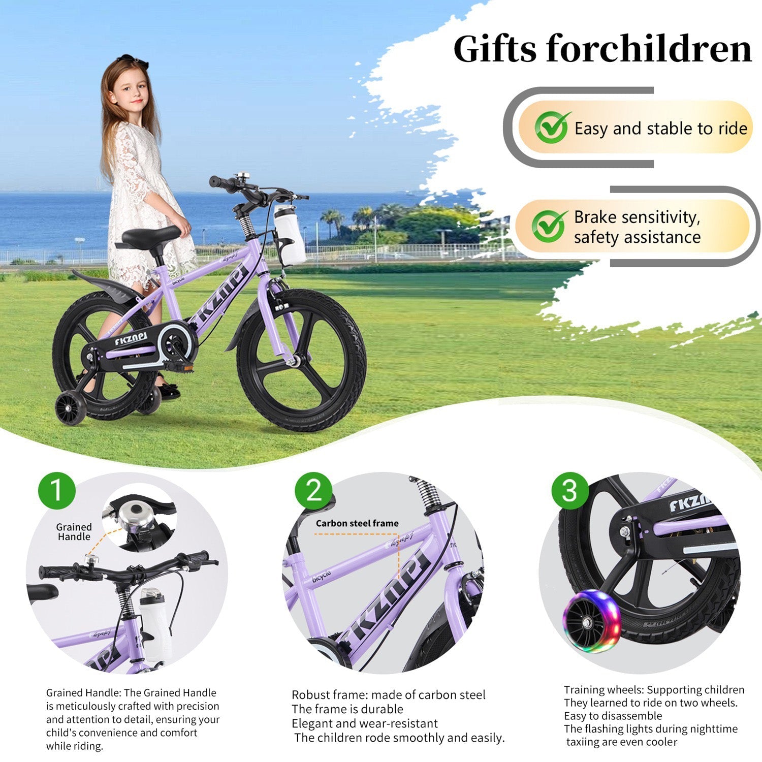 16–18 Inch Kids Bike with Training Wheels – Pink or Purple