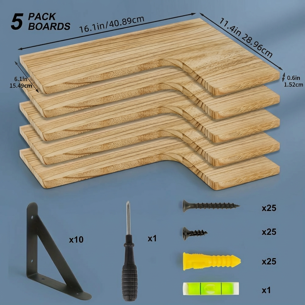 5-Piece Rustic Corner Floating Shelf Set