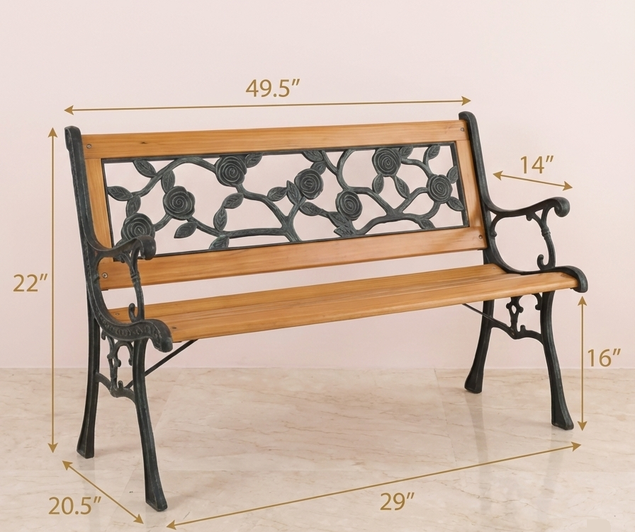 Cast Iron & Wood Outdoor Garden Bench