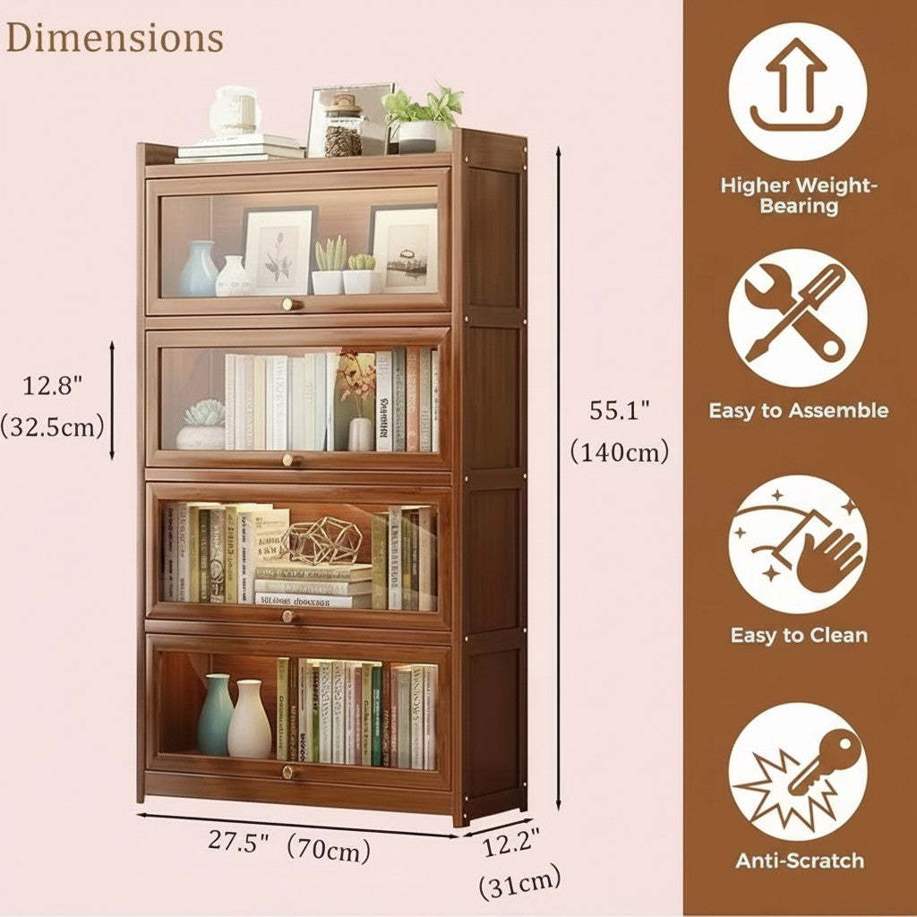 Tall Bamboo Bookshelf with Acrylic Doors