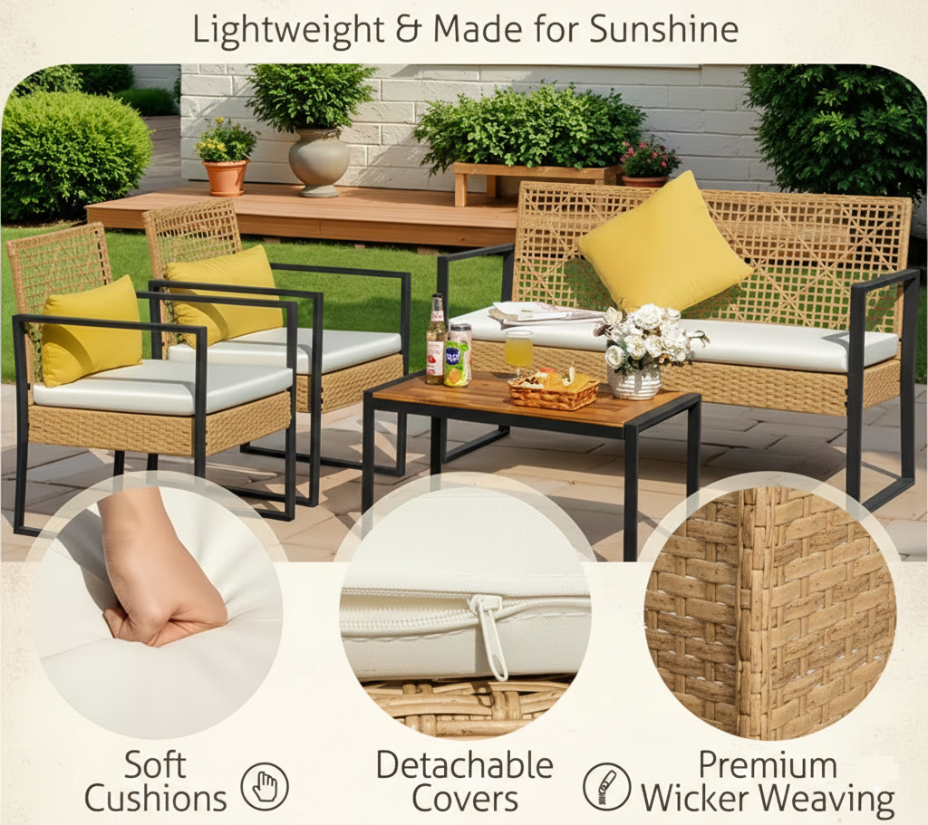 4-Piece Rattan Patio Furniture Set
