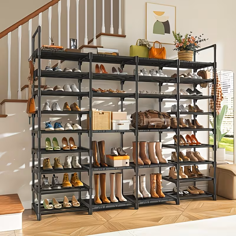 Multi-Tier Shoe Rack with Side Hooks