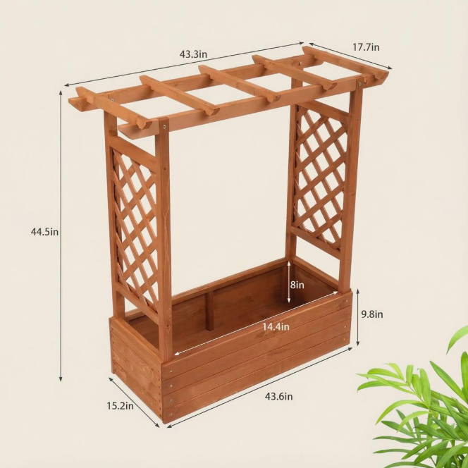 Raised Wooden Planter Box with Tall Trellis