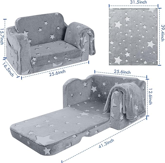 Kids Fold-Out Sofa with Blanket – 9 Styles