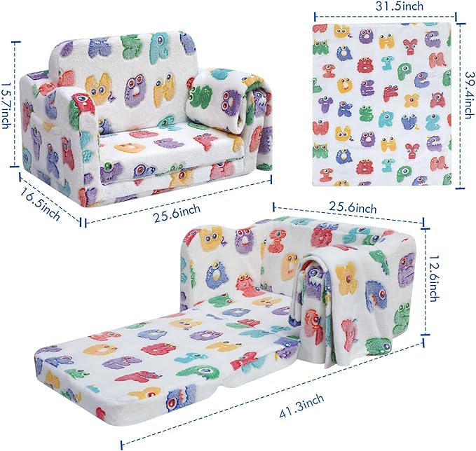 Kids Fold-Out Sofa with Blanket – 9 Styles