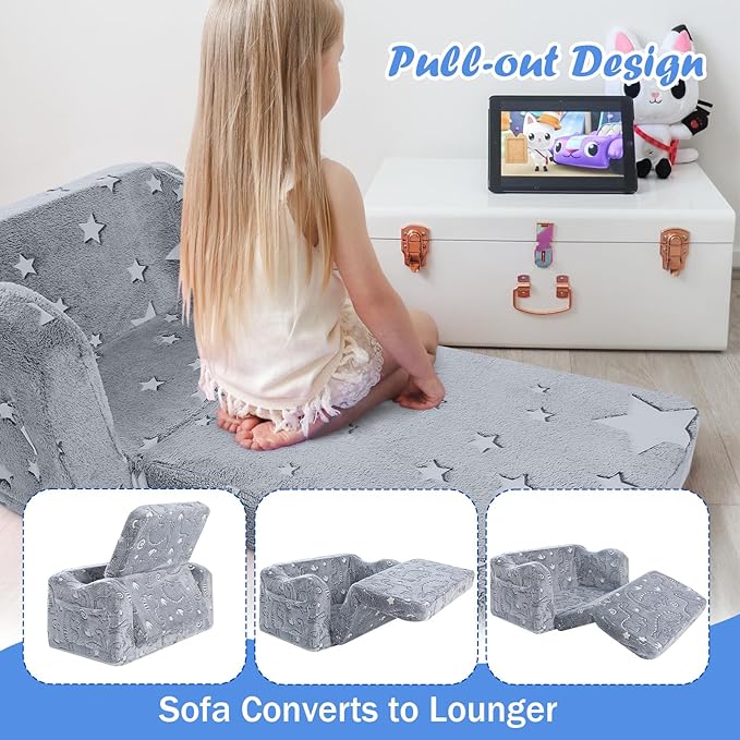 Kids Fold-Out Sofa with Blanket – 9 Styles