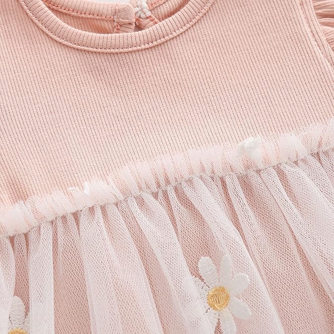 Baby Girl Daisy Romper Dress – Breathable Cotton & Ruffle Sleeves