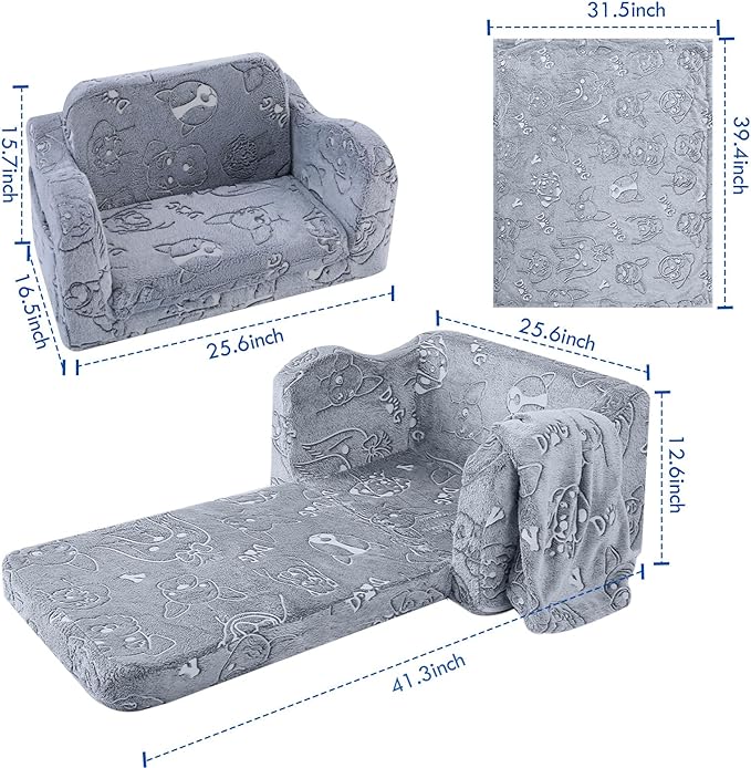Kids Fold-Out Sofa with Blanket – 9 Styles