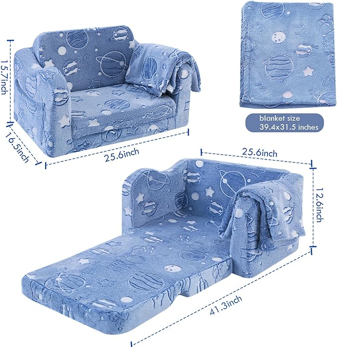 Kids Fold-Out Sofa with Blanket – 9 Styles