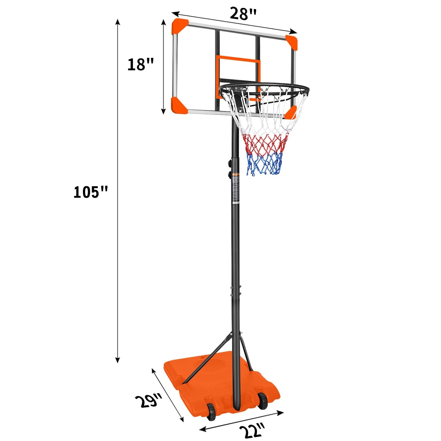 Kids Adjustable Basketball Hoop – Orange, 5.6–7 ft