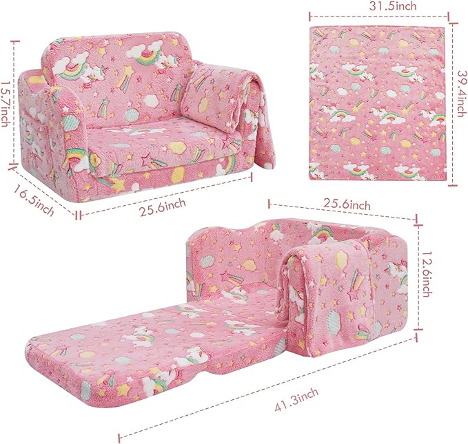Kids Fold-Out Sofa with Blanket – 9 Styles
