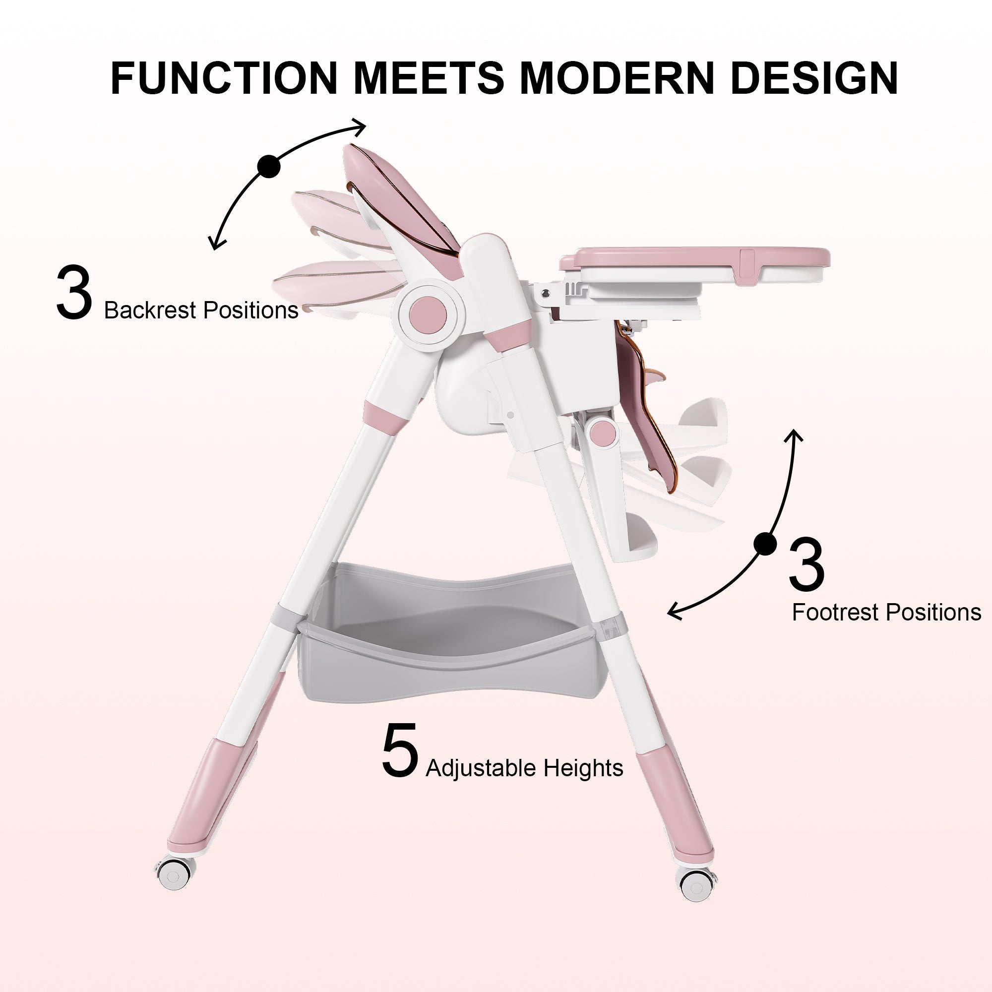 Adjustable Baby High Chair 0-6 Years – Portable Infant Feeding Seat (Pink)