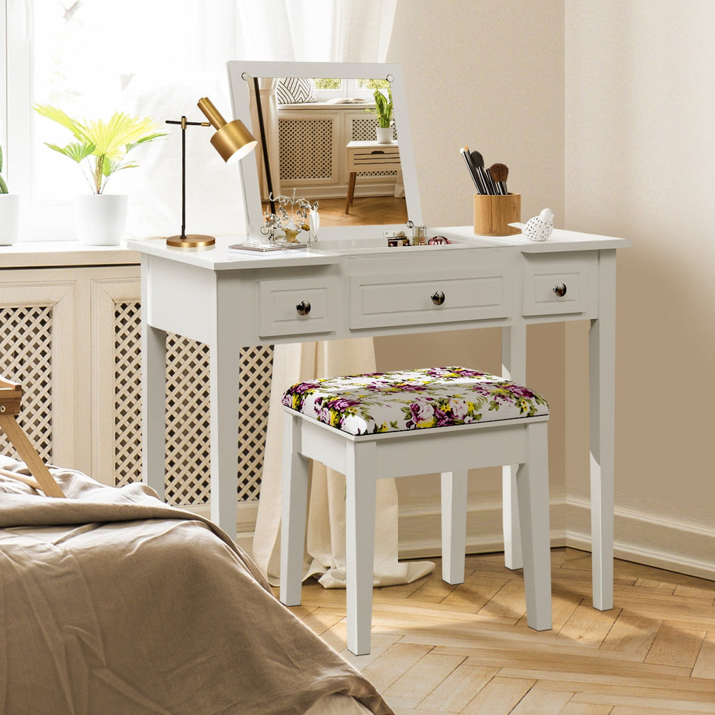 Vanity Table with Flip-Top Mirror & 3 Drawers