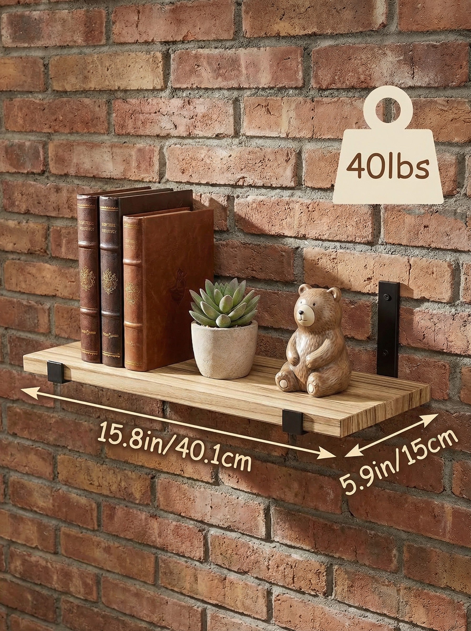 Rustic Wall Shelves with Metal Brackets – 5/8 Pack
