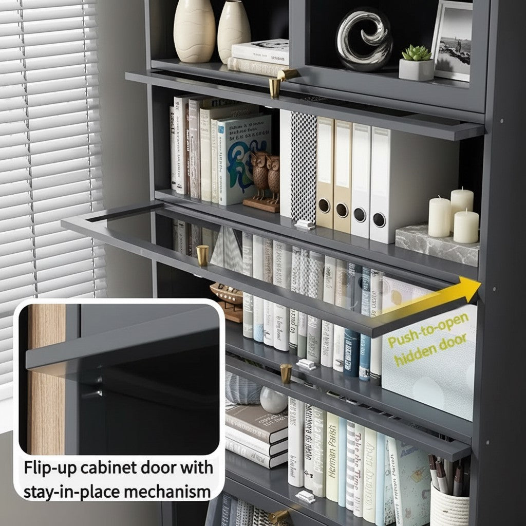 Tall Bamboo Bookshelf with Acrylic Doors