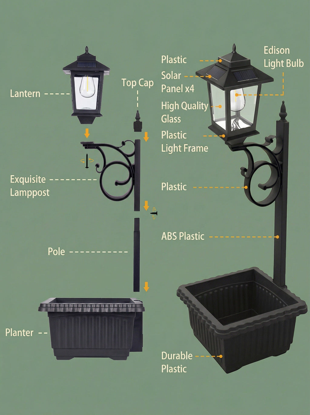Solar Lamp Post with Flower Pot