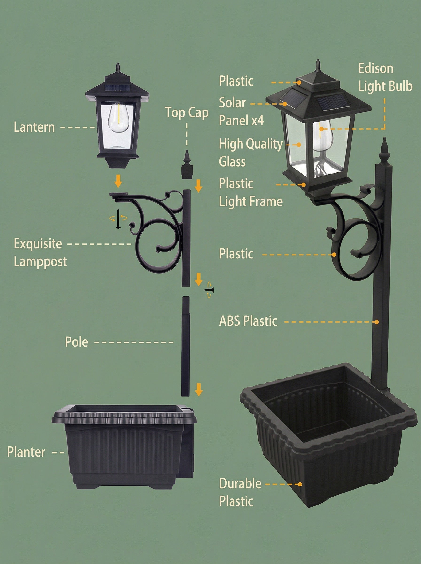 Solar Lamp Post with Flower Pot