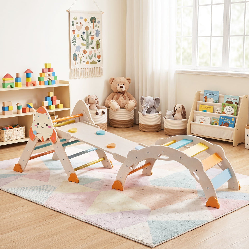 8-in-1 Foldable Climbing Set for Toddlers with Rocket Theme