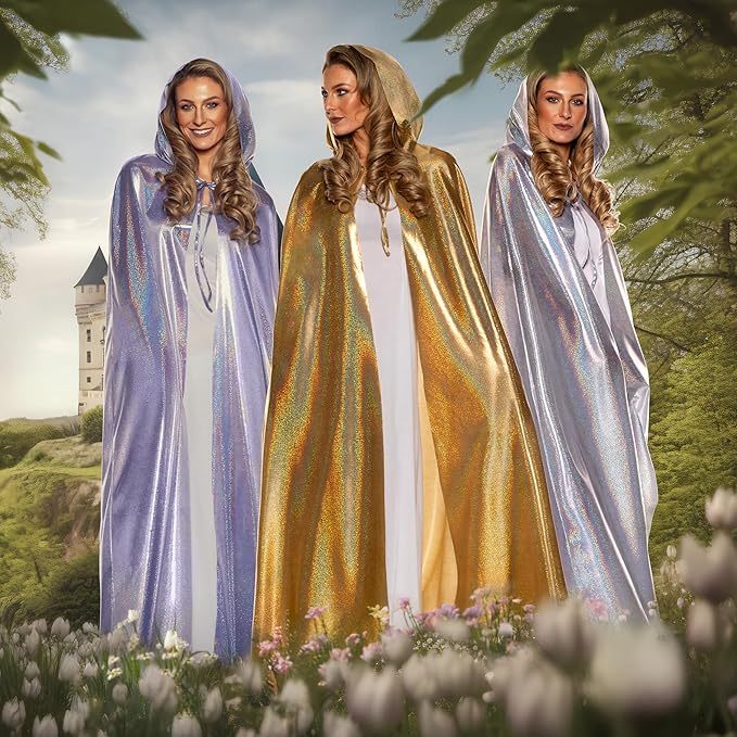 Gold Metallic Full-Length Hooded Costume Cape – product view 1