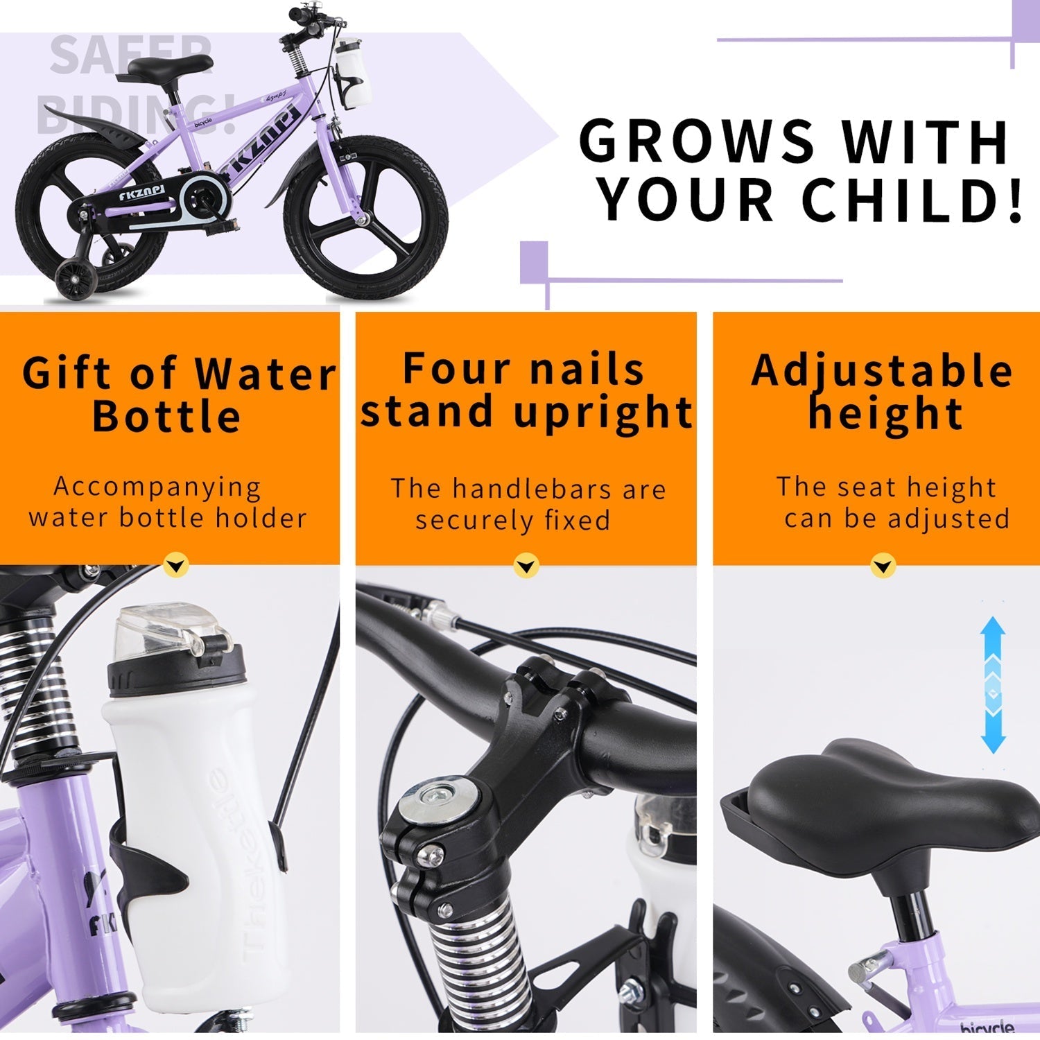 16–18 Inch Kids Bike with Training Wheels – Pink or Purple