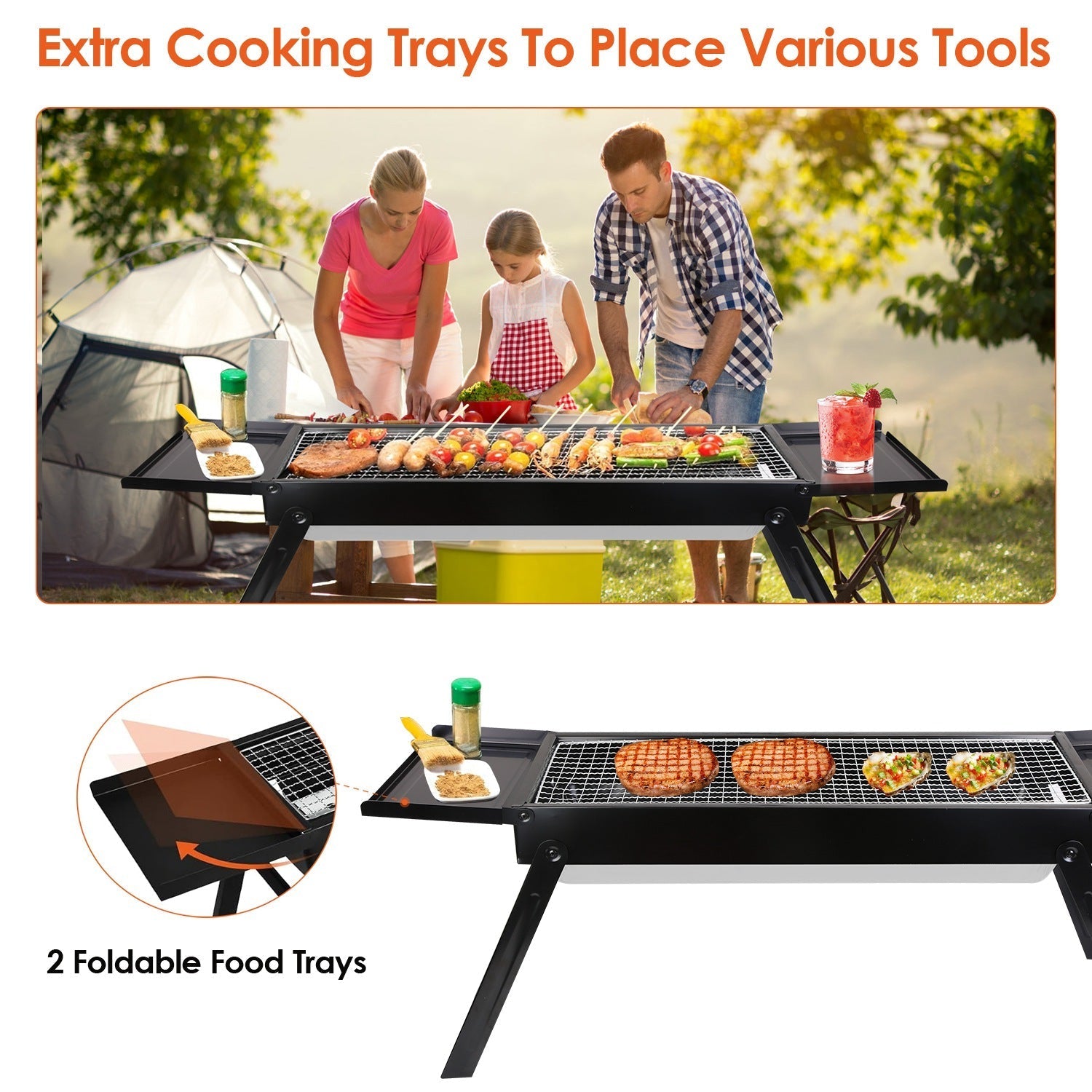 Foldable Charcoal Grill with Side Shelf – product view 7