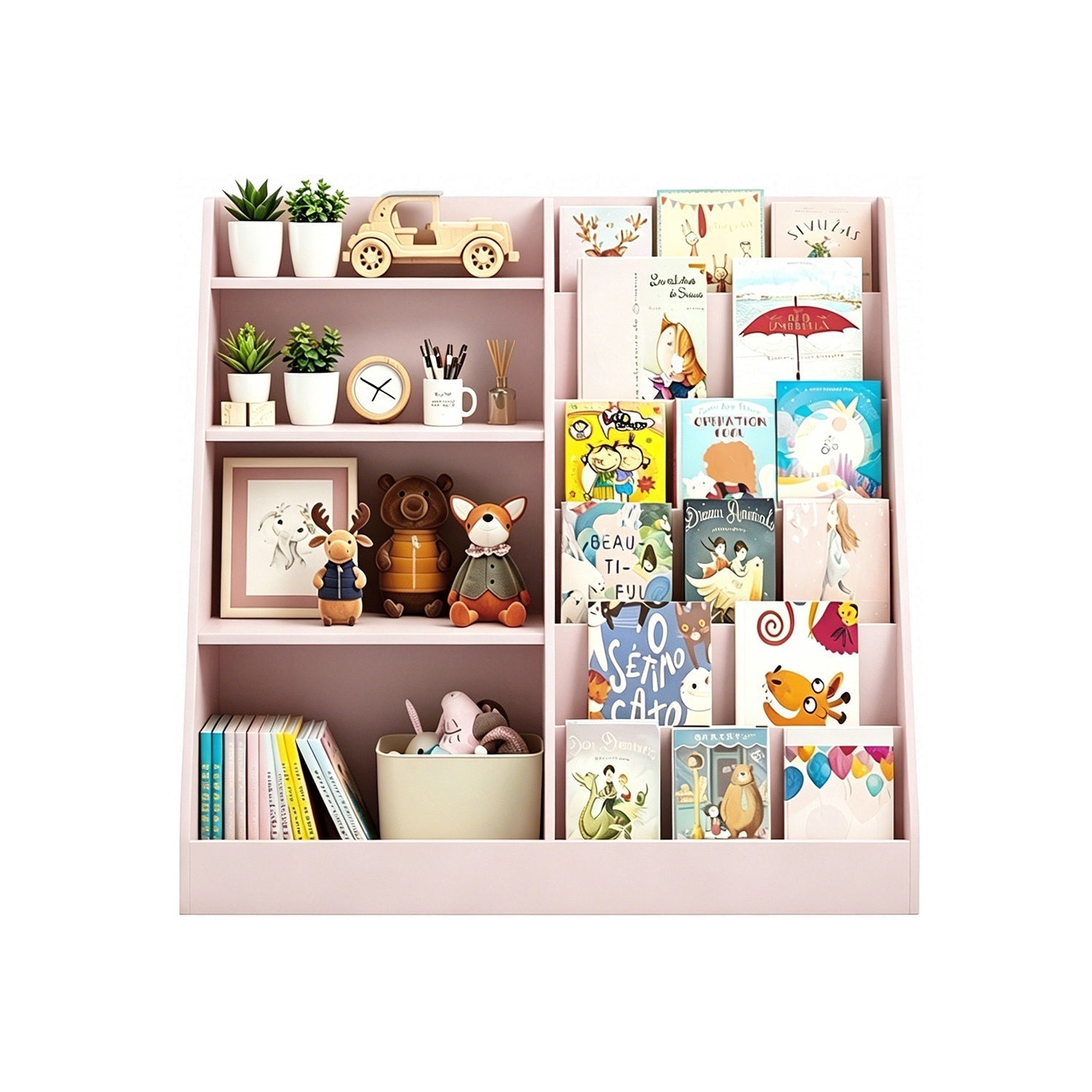 Kids Bookshelf & Toy Organizer – Natural or Pink