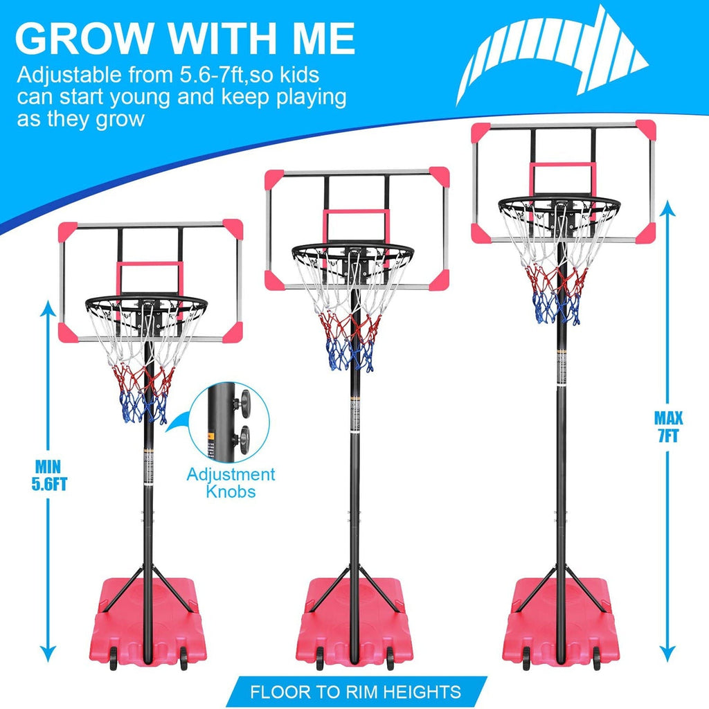 Kids Adjustable Basketball Hoop – Blue or Pink, 5.6–7 ft