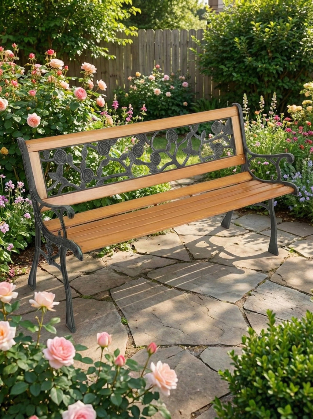 Cast Iron & Wood Outdoor Garden Bench