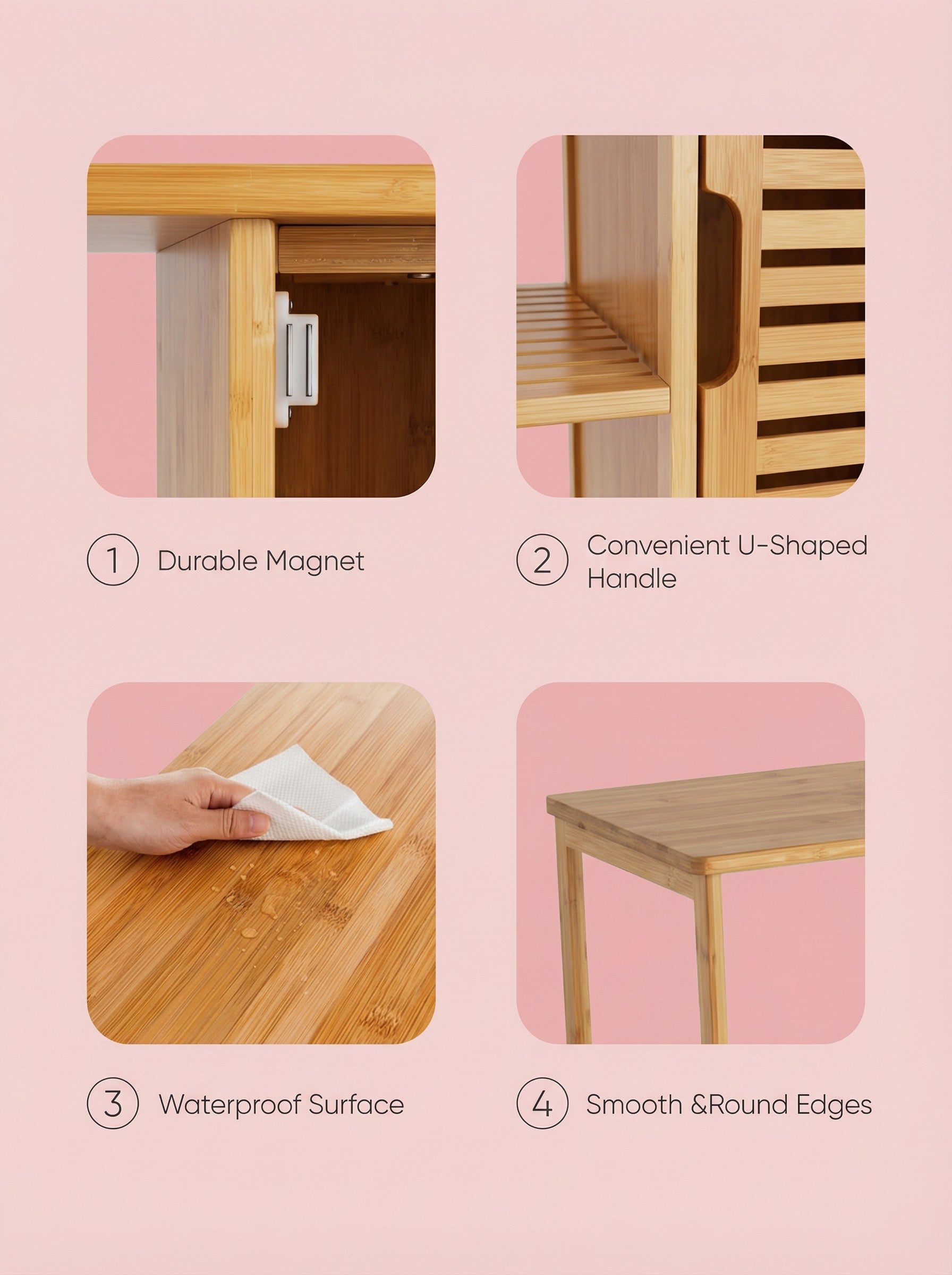 4-Tier Bamboo-Style Floor Storage Cabinet