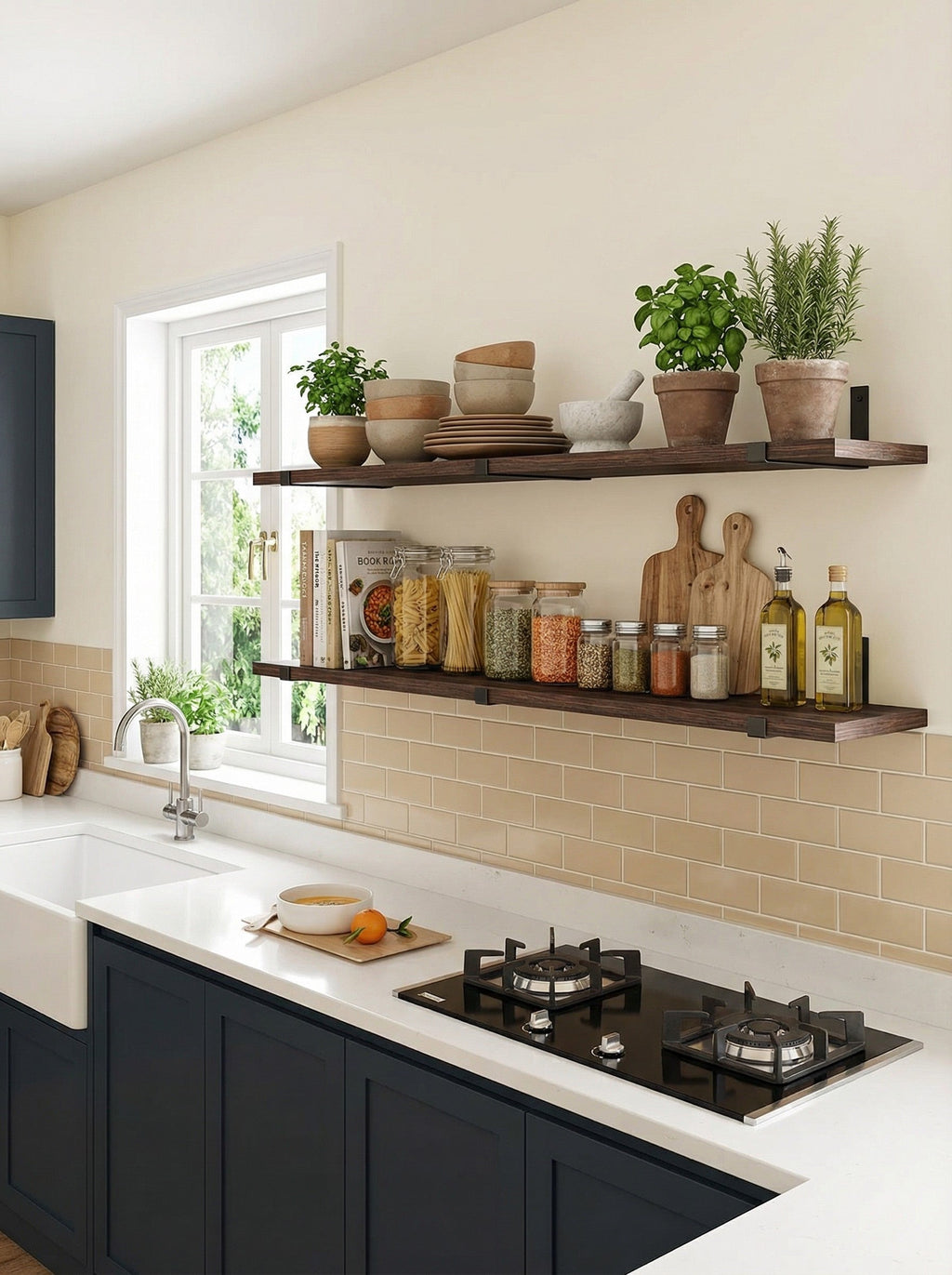 Rustic Wall Shelves with Metal Brackets – 5/8 Pack