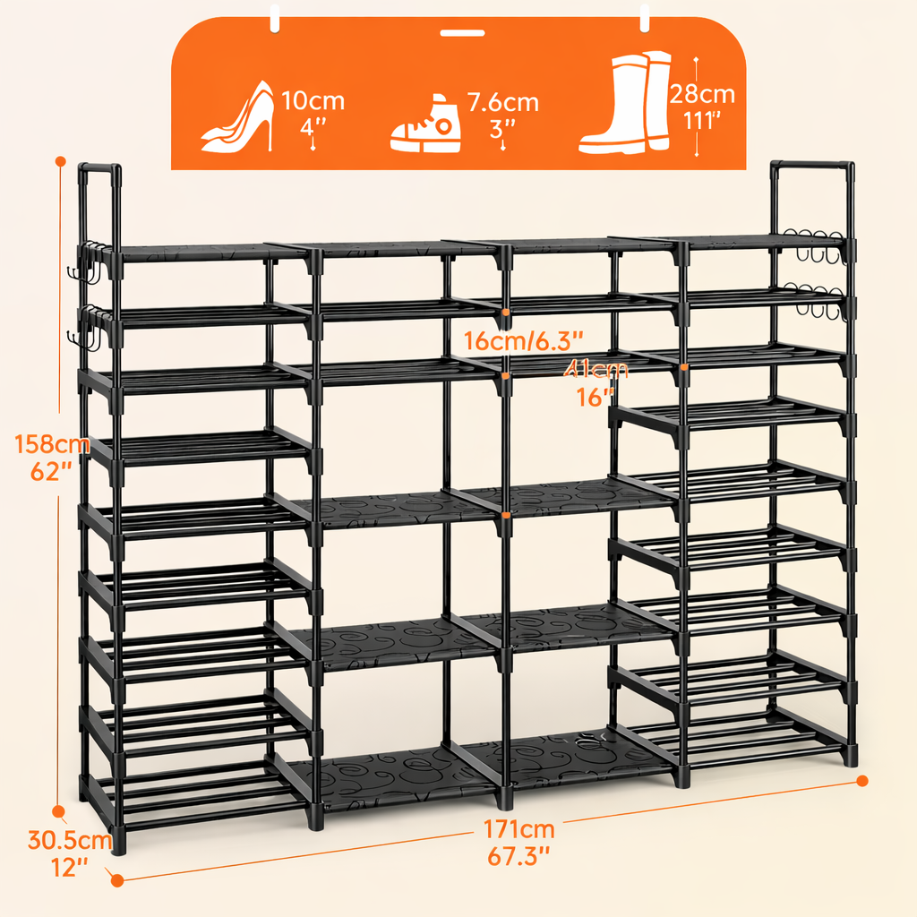 Multi-Tier Shoe Rack with Side Hooks