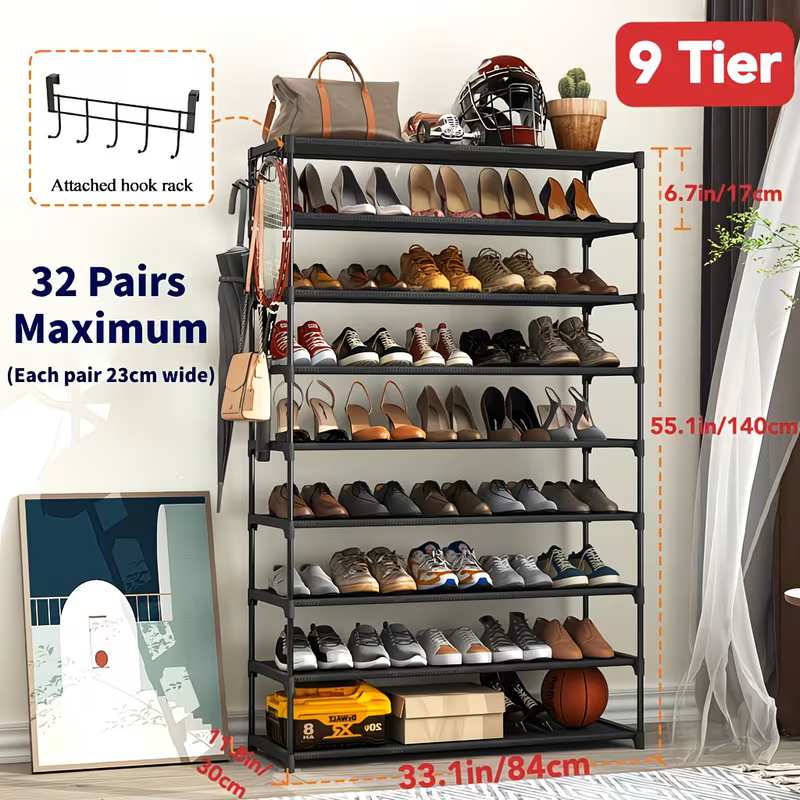 Multi-Tier Shoe Rack with Side Hooks
