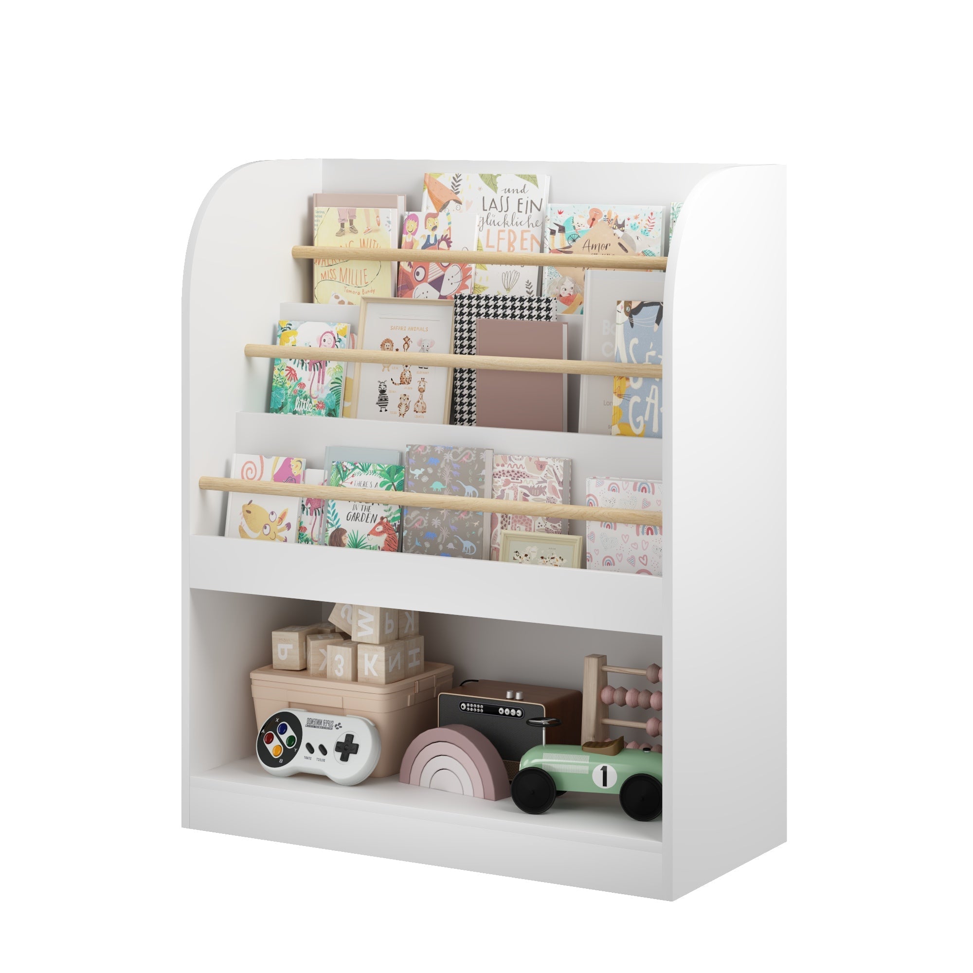 Kids 3-Tier Front-Facing Bookshelf & Toy Storage – White