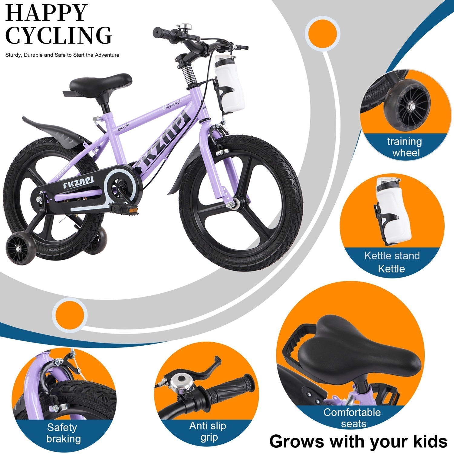 16–18 Inch Kids Bike with Training Wheels – Pink or Purple