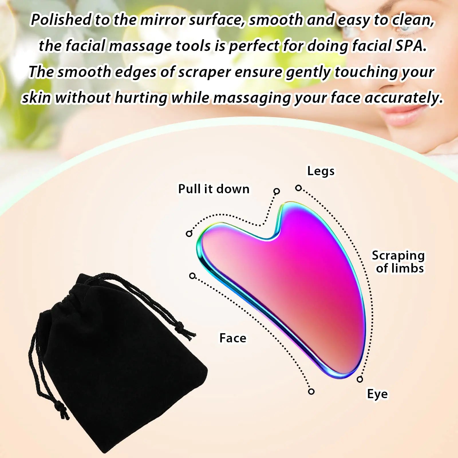 Stainless Steel Gua Sha Tool with Travel Pouch