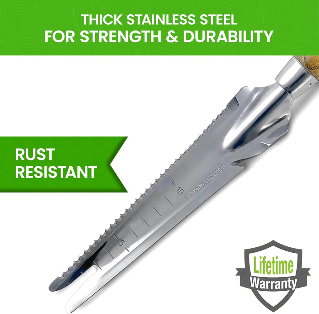 Stainless Steel 5-in-1 Weeder Trowel (classic wood handle)