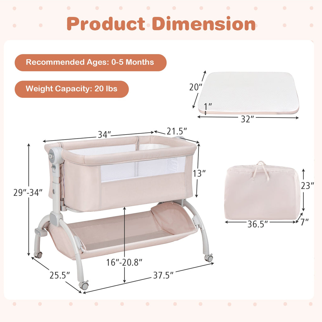 3-in-1 Baby Bassinet with Double-Lock Design and Adjustable Heights-Beige