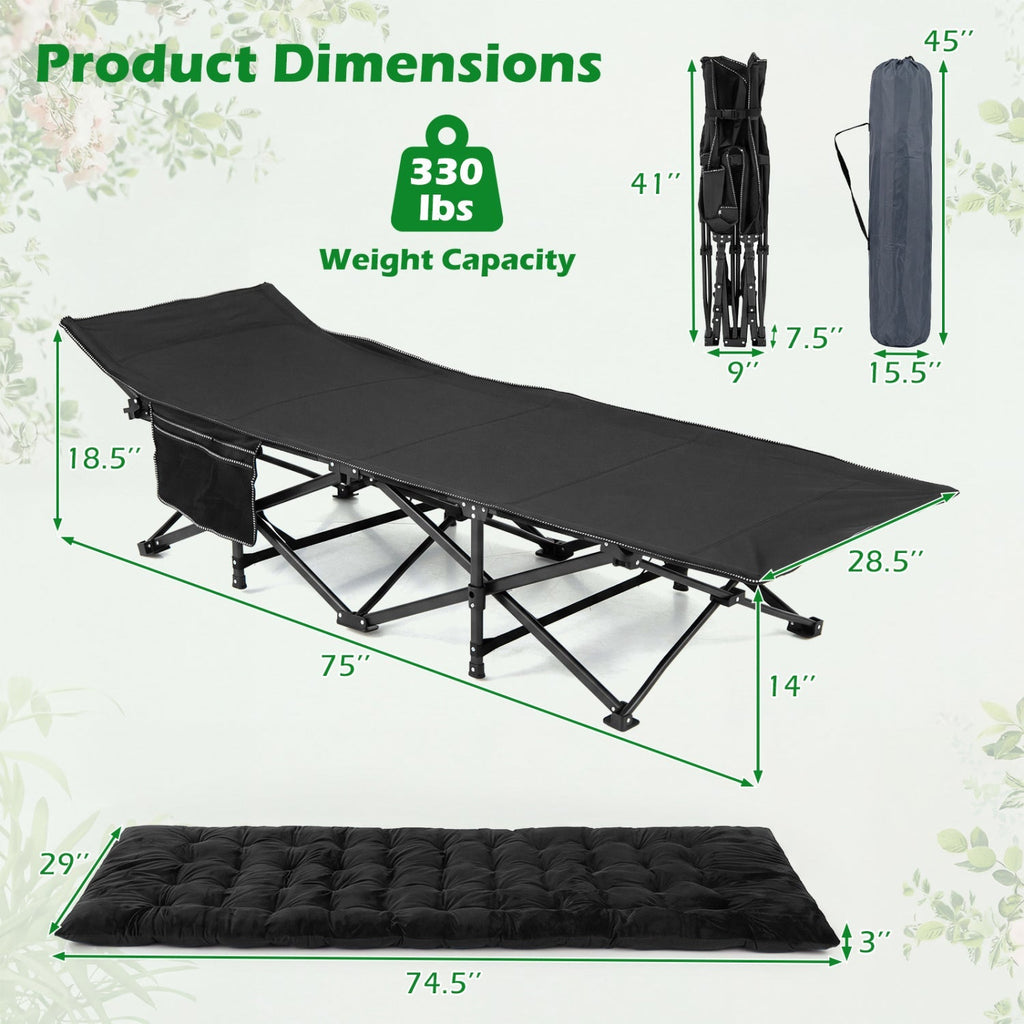Padded Folding Camping Cot with Carry Bag – product view 13