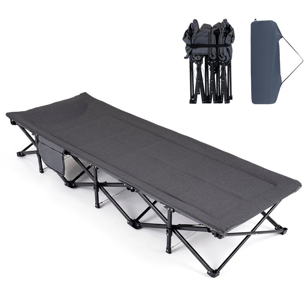 Heavy-Duty Camping Cot with Pillow & Storage Pouch – Gray