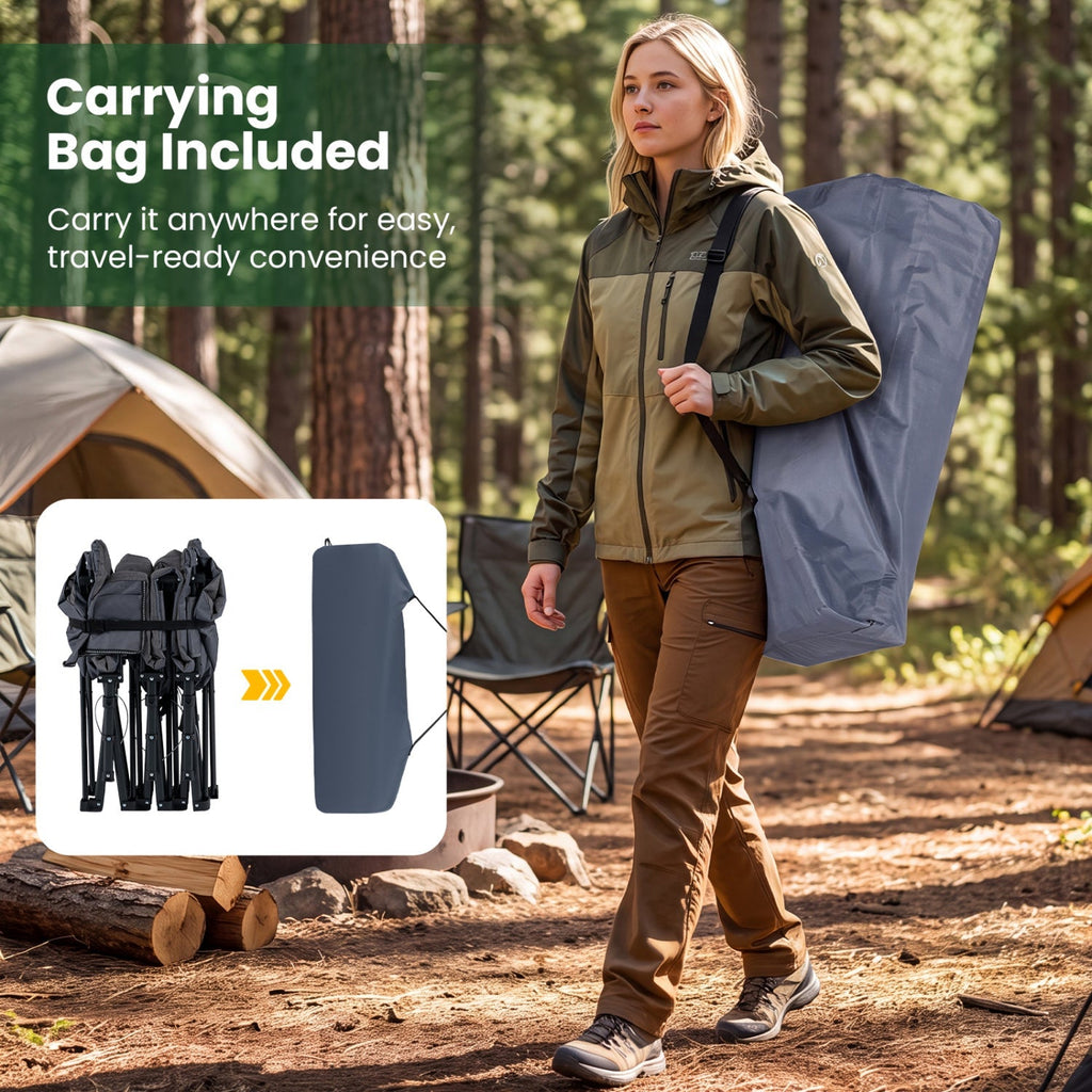Heavy-Duty Camping Cot with Pillow & Storage Pouch – Gray