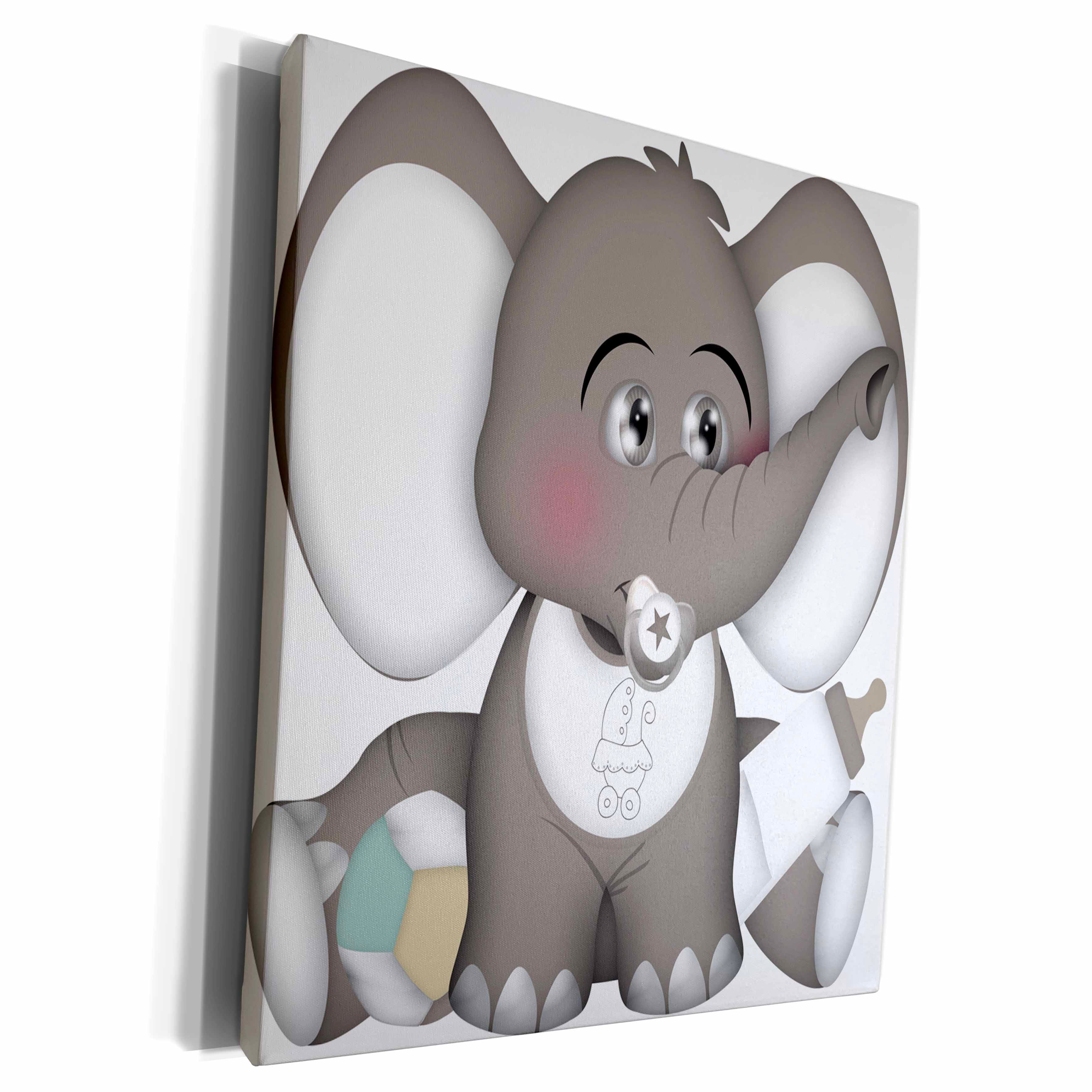 3dRose Cute Gray and White Baby Elephant With A Pacifier,... - Museum Grade Canvas Wrap (cw_222584)